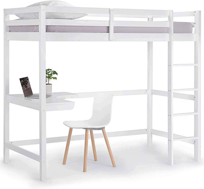 VonHaus Wooden Study Bunk Bed Frame – Stylish 3FT Single Solid Pine High Sleeper with Desk to Maximise Space – Ideal Student Furniture (Mattress not Included)