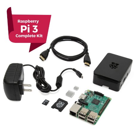 Raspberry Pi 3 COMPLETE Starter Kit, Black, 16GB Edition - Pi3 Model B Barebones Computer Motherboard 64bit Quad-Core CPU 1GB RAM, Black Pi3 Case, 2.5A Power Supply, 6FT HDMI Cable, 2 Heat Sink