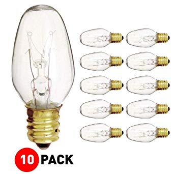 (Pack Of 10) 15-Watt Light Bulb for Scentsy Plug-In Warmer Nightlight, Mini Scented Candle Wax Warmer Diffuser and Himalayan Salt Rock Lamps & Baskets. 15C7 15W Clear Replacement Bulb, Candelabra Base
