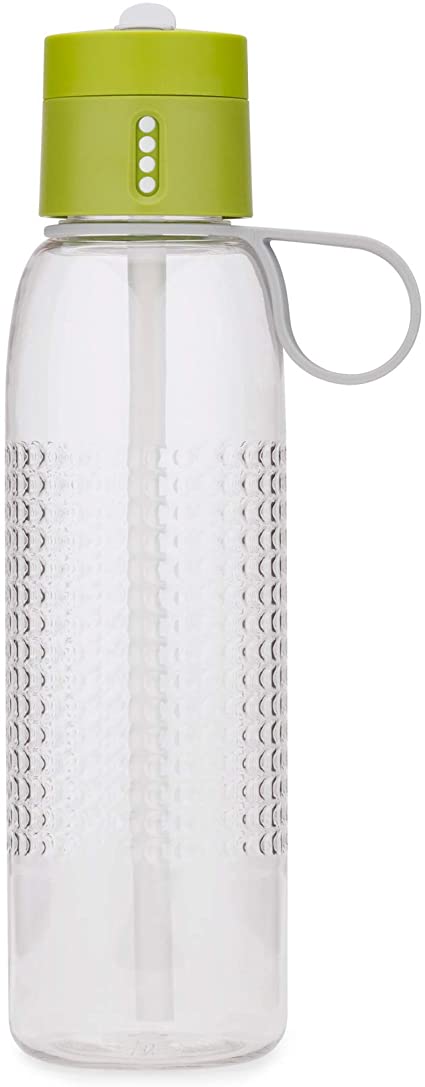 Joseph Joseph Dot Active Hydration-Tracking Bottle with Carry Loop and Straw Counts Water Intake On Lid, 25 oz, Green