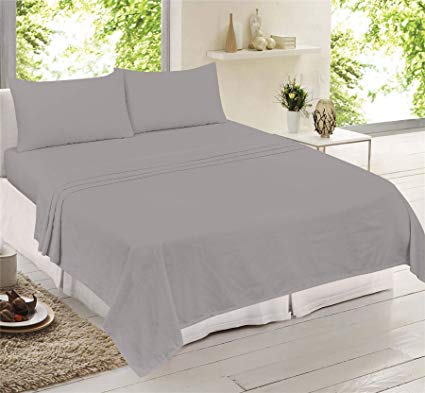 Adore Home Grey Brushed Cotton Warm Flannelette Bedding Sheet Set Fitted Sheet, Flat Sheet, 2 x Pillowcases, Double