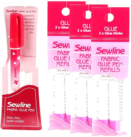 Bundle of Sewline Fabric Glue Pen(s) Blue, and Fabric Glue Pen Refill 2-Pack(s) Blue (1 Pen, 3 2-Pack Refills)