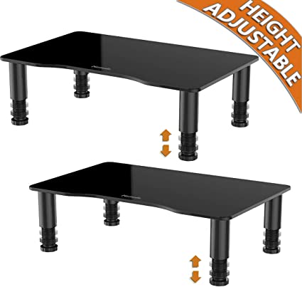 2 Pack Computer Monitor Stand Riser with Height Adjustable Multi Media Desktop Stand for Computers, Laptops & TVs, Black HD01B-202P