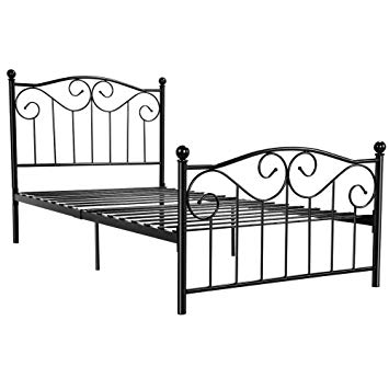 Yaheetech Kids Adults Metal Bed Frame Twin Size with Headboard and Footboard Mattress Foundation- Easy to Put Together Black