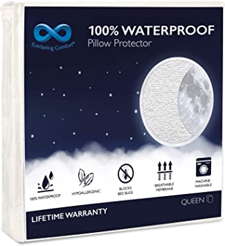 Everlasting Comfort Waterproof Pillow Protectors - Set of 2, Queen Size - Hypoallergenic Pillow Covers - Breathable Membrane