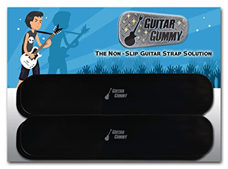 Guitar Gummy The Original Guitar Strap Non Slip Grip Strip Pad; Prevent Neck Dive - Set of 4 Pieces; Large Black (Black)