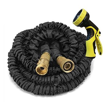 Garden Hose, Heavy Duty Expanding Water Coil Best Flexible Expandable Retractable Collapsible Shrinking Hoses Strongest Lightweight Solid Brass Fittings (75FT Black)