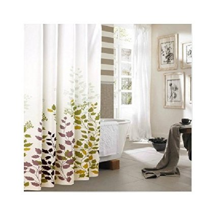 Eforgift 72" X 78" Inch Printed Leaves Waterproof Non-mildew Shower Curtains Polyester Fabric Bathroom Curtain with Free Rings, Beige and Coffee