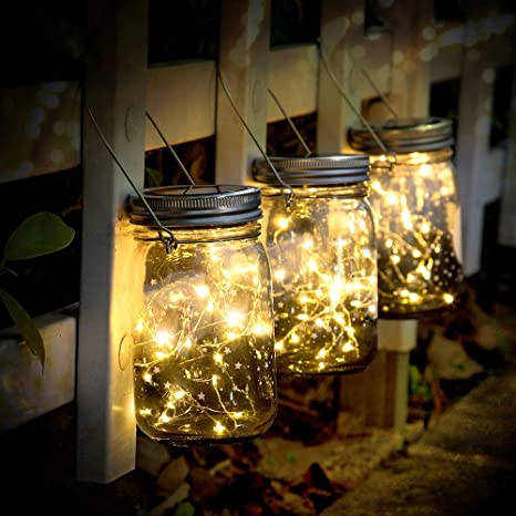 Solar Mason Jar Lights - 3 Pack 30 LED Starry Fairy String Solar Garden Hanging Lights Waterproof Indoor/Outdoor Decorative Lights for Courtyard Wedding Party Christmas