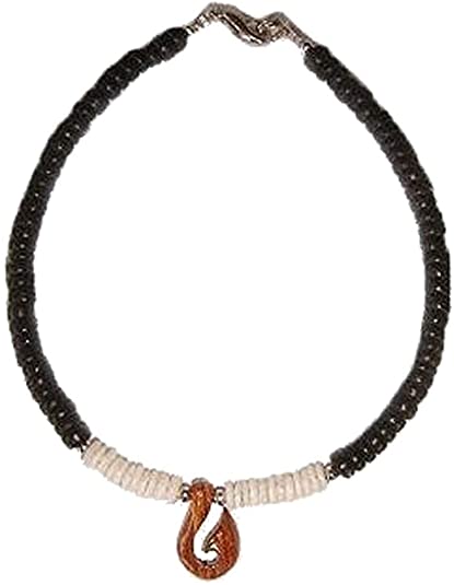 Zero Gravity Hawaii Hawaiian Jewelry Black Coconut with Puka Shell and Koa Wood Hook Anklet