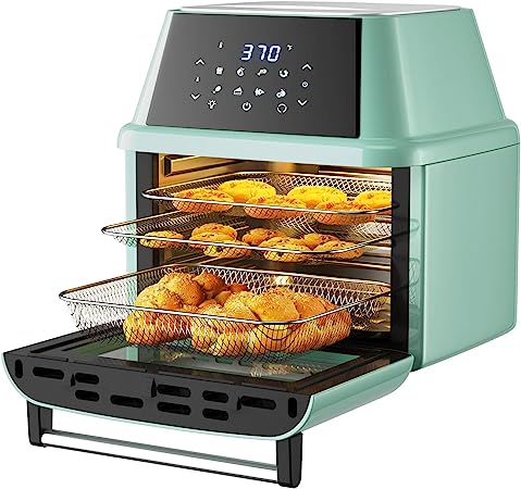 COSTWAY 8-in-1 Air Fryer Oven, Multifunctional Programmable 19QT Cooking Oven with 10 Accessories, Rotisserie, 8 Pre-set Recipe, LED Digital Touchscreen, Viewing Window, 1800W (Green)