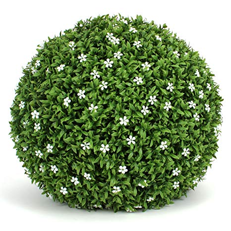 3rd Street Inn White Flower Grass Topiary Ball - 15" Artificial Topiary Plant - Wedding Decor - Indoor/Outdoor Artificial Plant Ball - Topiary Tree Substitute (2, White Flower Grass)