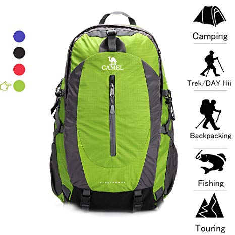 Camel 50L Waterproof Hiking Backpack Travel Daypack Backpacks for Outdoor Camping Trekking Backpacking