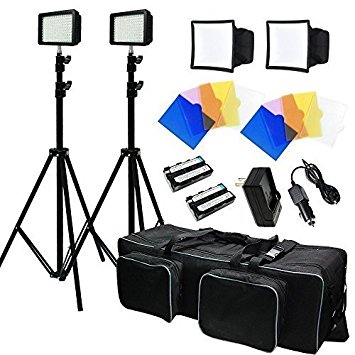 Julius Studio LED Light Kit Dimmable Power Panel with Color Filters Camera, Video Kit for Canon/Nikon/Sony and Other Digital SLR Cameras, Li-ion Battery/Charger, Premium Carry Bag