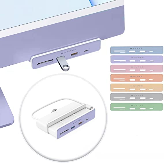HyperDrive USB Hub Adapter iMac Accessories 6in1: HDMI 4K60Hz, USB-C 10Gbps, 2 USB-A 10Gbps, SD UHS-I, MicroSD UHS-I for iMac 2021 24"