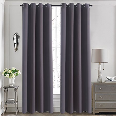 Living Room Blackout Curtains and Drapes - Aquazolax Solid Thermal Insulated Grommet Blackout Drapery Panels for Office Window, Set of 2 Panels, W54 x L72 - Inch, Grey