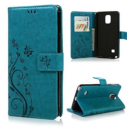 Note 4 Case,Galaxy Note 4 Case- MOLLYCOOCLE [Natural Luxury Blue]Stand Wallet Purse Credit Card ID Holders Design Flip Folio TPU Soft Bumper PU Leather Ultra Slim Fit Cover for Samsung Galaxy Note 4