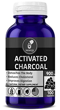 Zenergy Activated Charcoal Capsules For Detoxification, Gas, Hangovers & Teeth Whitening - Double Strength 900mg Pills - 100% Natural, Odorless & Tasteless