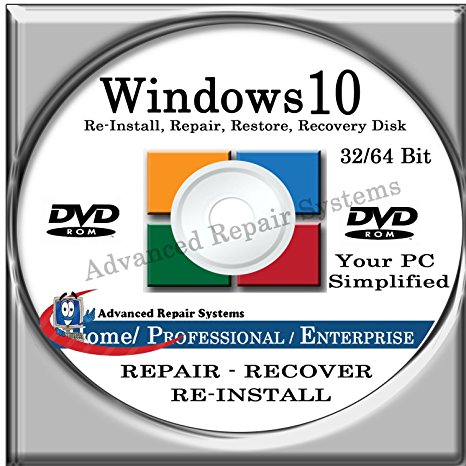 WINDOWS 10 SYSTEM REPAIR & RE-INSTALL 32 Bit & 64 Bit BOOT DISK: Repair & Re-install any version of Windows 10 Home, Professional and Enterprise (Repair-Restore-Reinstall)