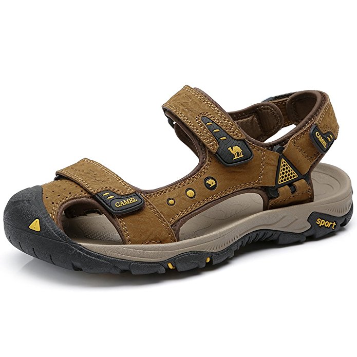 Camel Men's Summer Swiftwater Fisherman Genuine Leather Comfort Cowhide Sports Open Toe Shock Absorbing Strap Sandal for Men