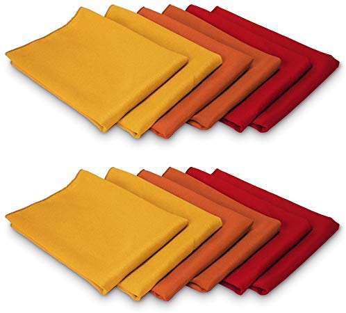 TableLinensforLess Thanksgiving/Fall Cloth Napkin Sets (12 Pack, Gold/Burnt Orange/Red)
