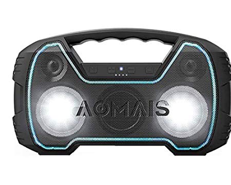 AOMAIS GO Mini Bluetooth Speakers, Portable Outdoor Wireless Stereo Pairing Speaker, 25W Hi-Quality Sound, IPX7 Waterproof, 100ft Range Bluetooth 4.2 for Home Party, Camping, Travel-Dark Black