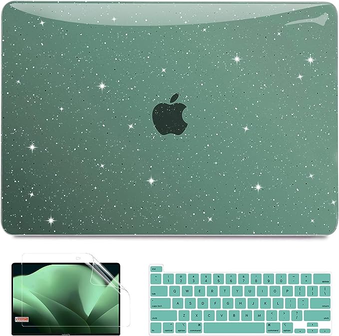 Anban Compatible with MacBook Pro 13 inch Case 2023 2022 M2, 2021-2016 M1 A2338 A2251 A2289 A2159 A1989 A1706 A1708,Glitter Plastic Hard Shell Case & Keyboard Cover & Screen Protector,Shiny Mint Green