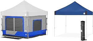 E-Z UP Camping Cube 6.4, Converts 10' Straight Leg Canopy into Camping Tent, Royal Blue & Vantage Instant Shelter Canopy, 10' x 10', White Powder-Coated Steel Frame