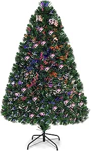 Goplus 4ft Pre-Lit Fiber Optic Christmas Tree, Artificial Lighted Xmas Full Tree with 125 Branch Tips, Colorful Lighting, Foldable Metal Base, for Home Office Decoration