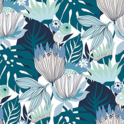 RoomMates Retro Tropical Leaves Blue & Green Peel and Stick Wallpaper | Removable Wallpaper | Self Adhesive Wallpaper