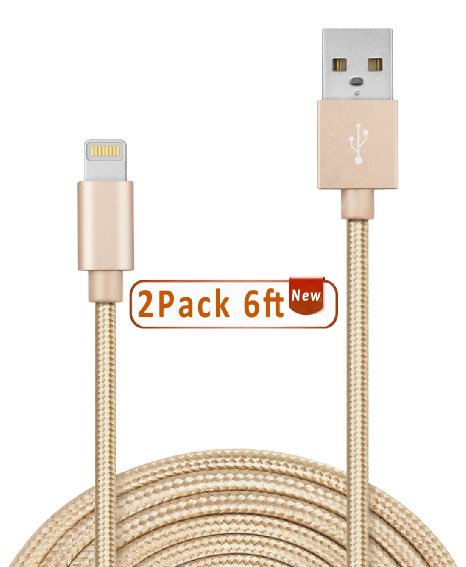 iPhone Cable, Davoar 2 Pack 6ft Nylon Braided Apple Charger Cable Lightning Sync Cord for iPhone 6/6s/6 plus/6s plus/5c 5s 5/SE, iPad Air/Mini, iPad Pro, iPod Nano/Touch-Gold