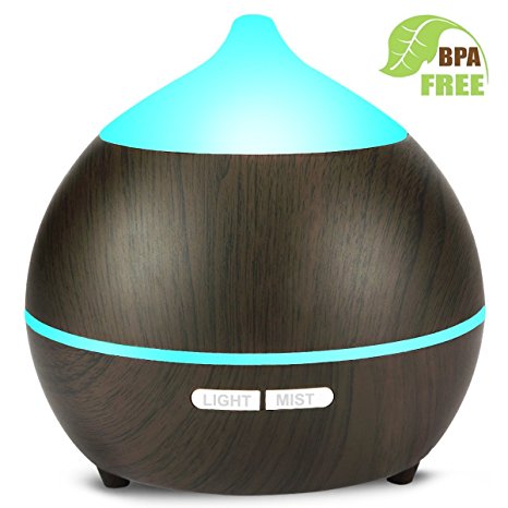 Essential Oil Diffuser, 250ml Wood Grain Aromatherapy Diffuser Ultrasonic Aroma Diffuser Cool Mist Humidifier with Low Water Auto Shut-off, 7 Color LED, Perfect for Christmas Gift Home Spa