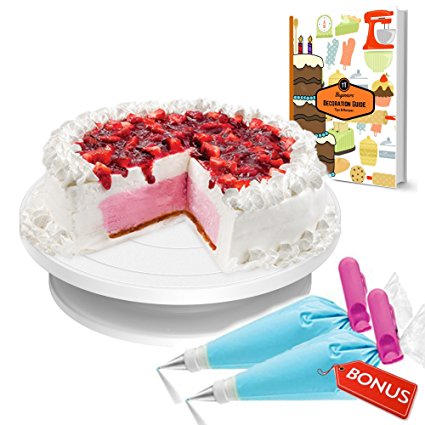 SUPERIOR QUALITY- Cake Decorating turntable Stand the ONLY stand with BONUS x10 disposable Icing Bag. Round Turntable icing tool kit set by for baking by tableTops.