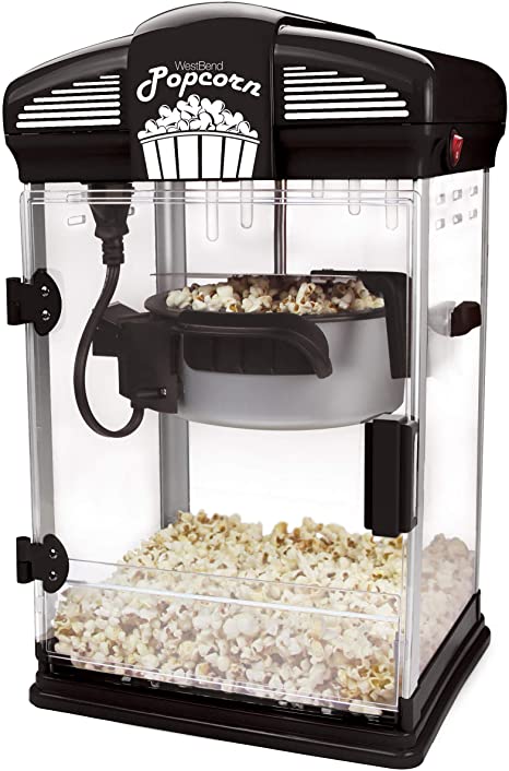 West Bend Machine with Nonstick Kettle Includes Measuring Cup Scoop Hot Oil Movie Theater Style Popcorn Popper, 4-Quart, Black