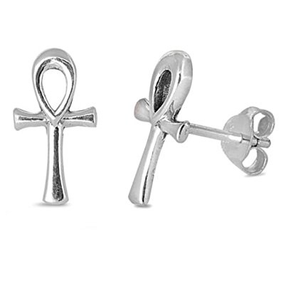 Sterling Silver Ankh Cross Stud Earrings