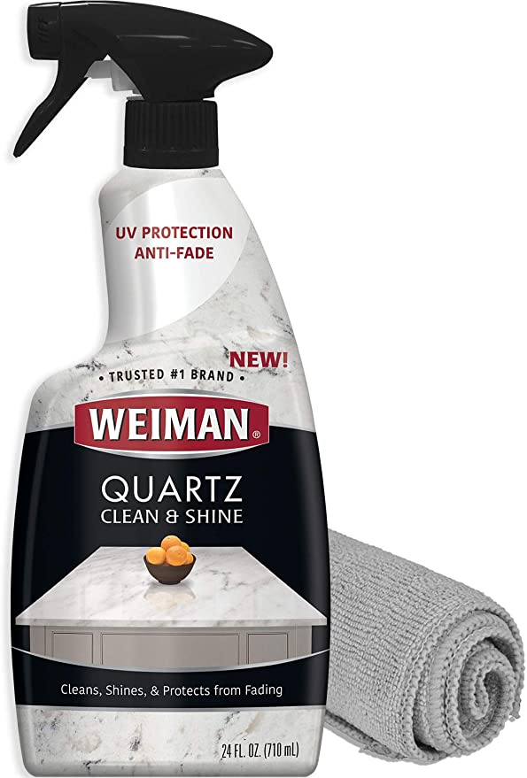 Weiman Quartz Countertop Cleaner and Polish - 24 Ounce with Microfiber Cloth - Clean and Shine Your Quartz Countertops Islands and Stone Surfaces with UV Protection