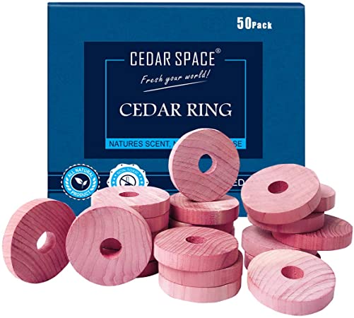 Cedar Space Cedar Blocks for Clothes Storage 100% Natural Aromatic Red Cedar Rings Protection for Wardrobes Closets and Drawers 50 Rings