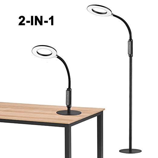 Floor Lamp 16W LED 2-in-1 Dimmable Reading Desk Lamp: with 4 Operation Mode and Flexible Gooseneck for Living Room Bedroom Office Task - Craft Floor Lamp 1 Pack