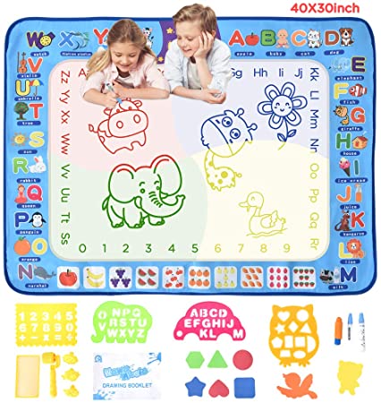 HailiCare Aqua Magic Doodle Mat 40 X 32 Inches - Large Water Drawing Mat No Mess - Kids Coloring Painting Writing Doodle Board Educational Toys Gifts for Toddlers Boys Girls Age 3 4 5 6 7 8 Year Old