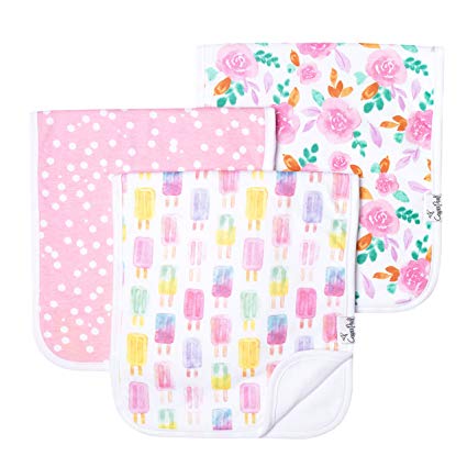 Baby Burp Cloth Large Absorbent 3-Pack Gift Set Girl “Summer” by Copper Pearl