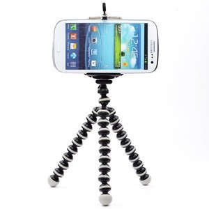 Case Star Octopus Style Portable and adjustable Tripod Stand with Mount / Holder for iPhone, Cellphone ,Camera with Case Star Velvet Bag (Medium tripod (M) - Black & White with mount (L))