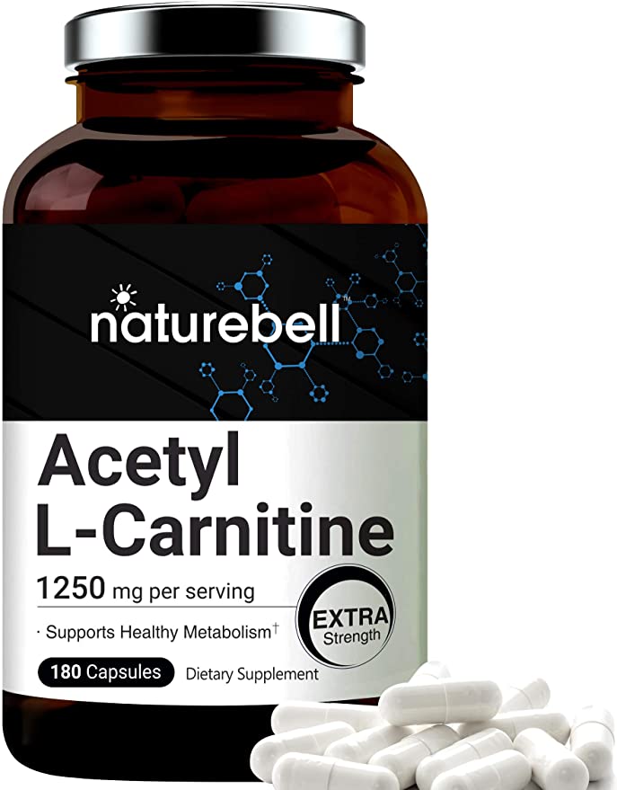 NatureBell Acetyl L-Carnitine Supplement, 1250 mg Per Serving, 180 Capsules, Strong Support Metabolism Function, No GMOs