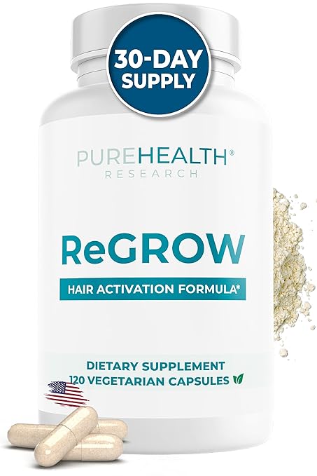 PureHealth Research ReGrow Hair Activation Formula - Men's Hair Growth Supplement - Hair Loss Treatments for Men - Thicker and Fuller Hair Supplement, Improve Hair Growth, 120 Capsules