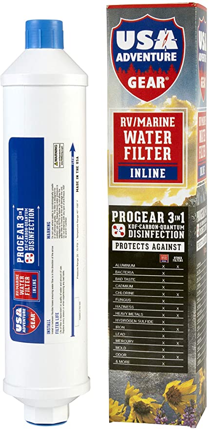 3-Stage RV/Marine XXL Inline Water Filter | Kills Bacteria, Viruses On Contact | Last 4X Longer | Filters Chemicals, Insecticides, Chlorine, Lead | Made in The USA |