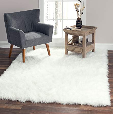 Softest French White Sheepskin Faux Fur Shag Rug Feels & Looks Real, Without Animal Cruelty. Perfect for Photographers Designers & Your Bedroom Living Room or Nursery | Made in France 5x7 (55"x79")