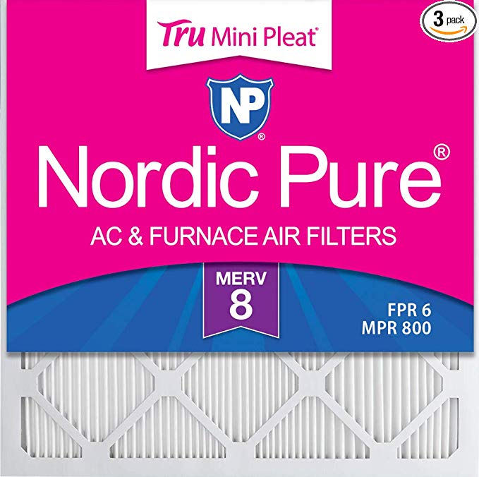 Nordic Pure 14x14x1 MERV 8 Tru Mini Pleat AC Furnace Air Filters, 3 Pack, 14x14x1,