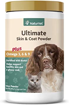 NaturVet – Ultimate Skin & Coat Powder – Plus Omegas 3, 6 & 9 – Supports Healthy Skin & Glossy Coat – Enhanced with Biotin & Vitamins – for Dogs & Cats