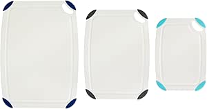 FARBERWARE Cutting Board Set Made from Recycled PET (RPET) with Non-Slip Edges, Durable & Dishwasher Safe, 3-Piece, White