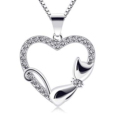 B.Catcher Women Necklace 925 Sterling Silver Pendant ''Lovely Cat'' Jewelry Cubic Zirconia 45cm Chain for her