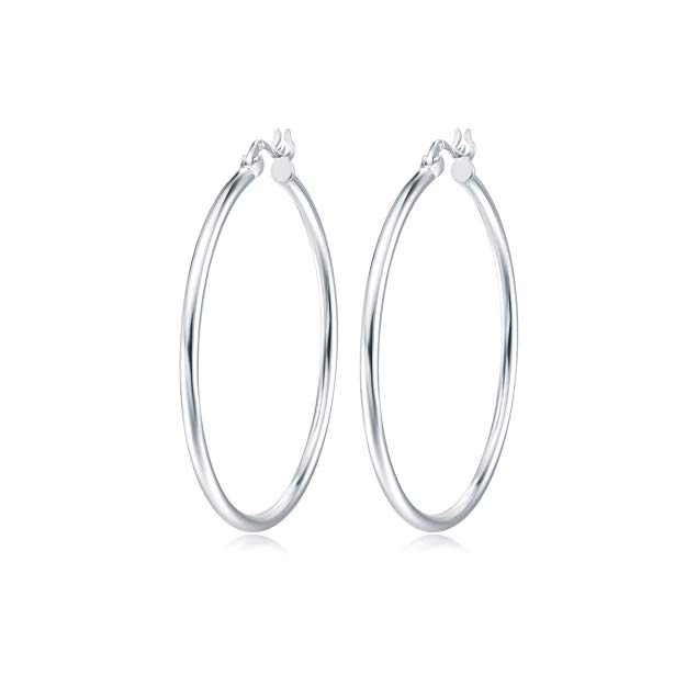 Carleen 14K White Gold Plated 925 Sterling Silver Dainty Round-Tube Click-Top Hoop Earrings for Women Girls